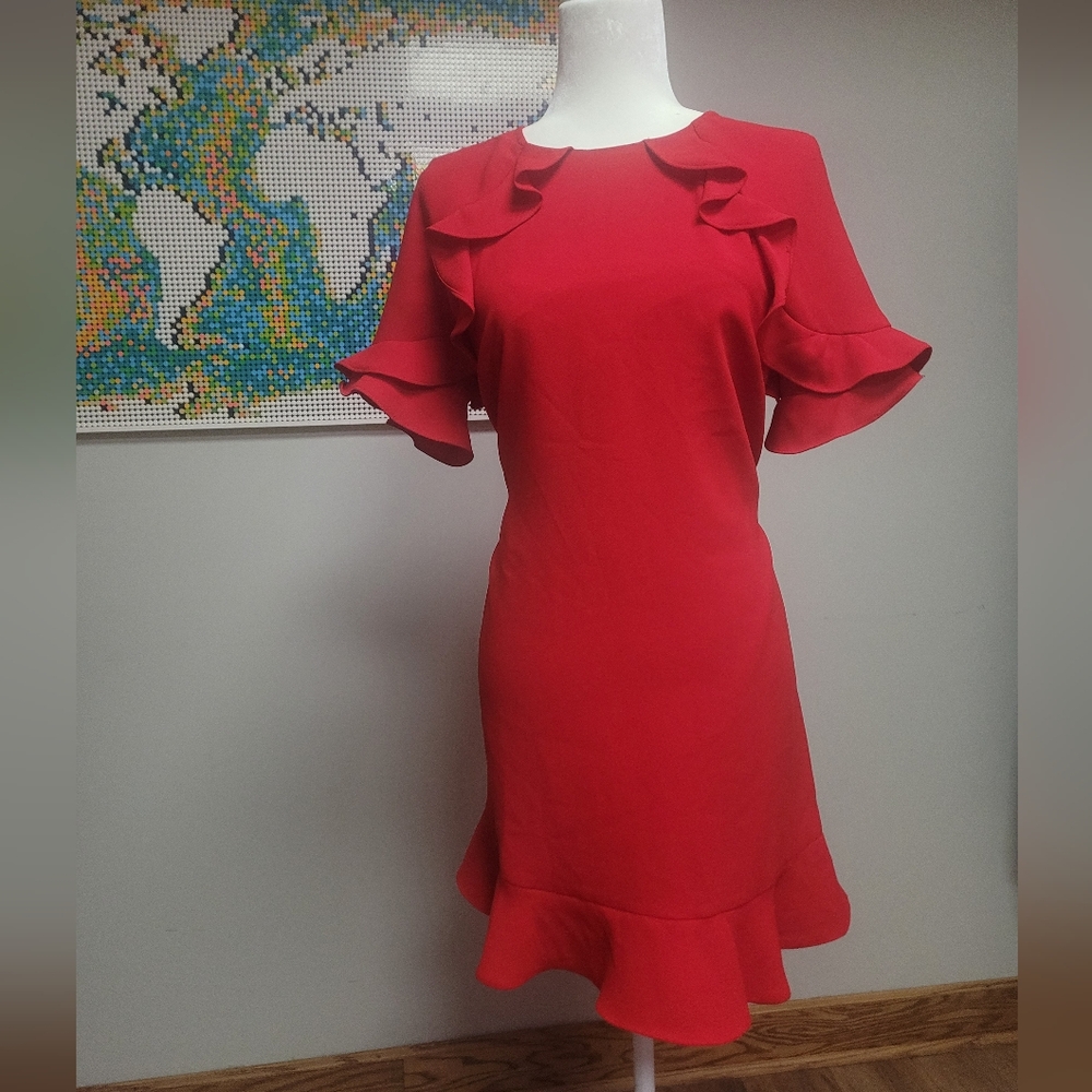 Red, Size 4, CeCe, Ruffled Dress